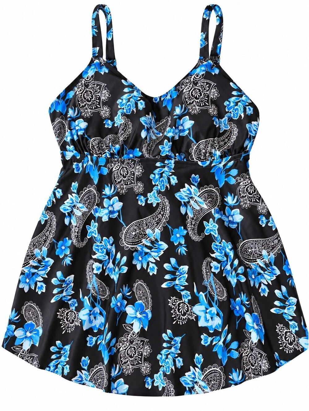 Women's Two-Piece Swimwear Set with Floral Swimdress and Black Swim Shorts, 3xl